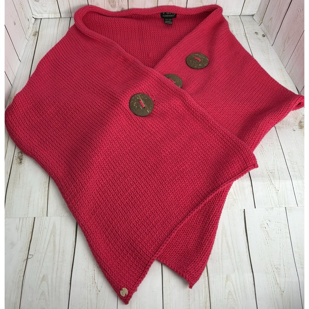 Pure Handknit Scarf Wrap Women's One Size Pink‎ Cotton Coconut Button Shawl 1983